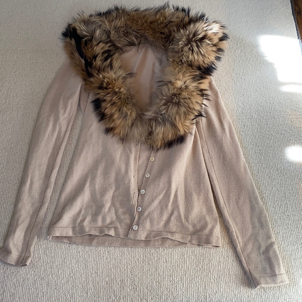 Beige Fur Collar Cardigan